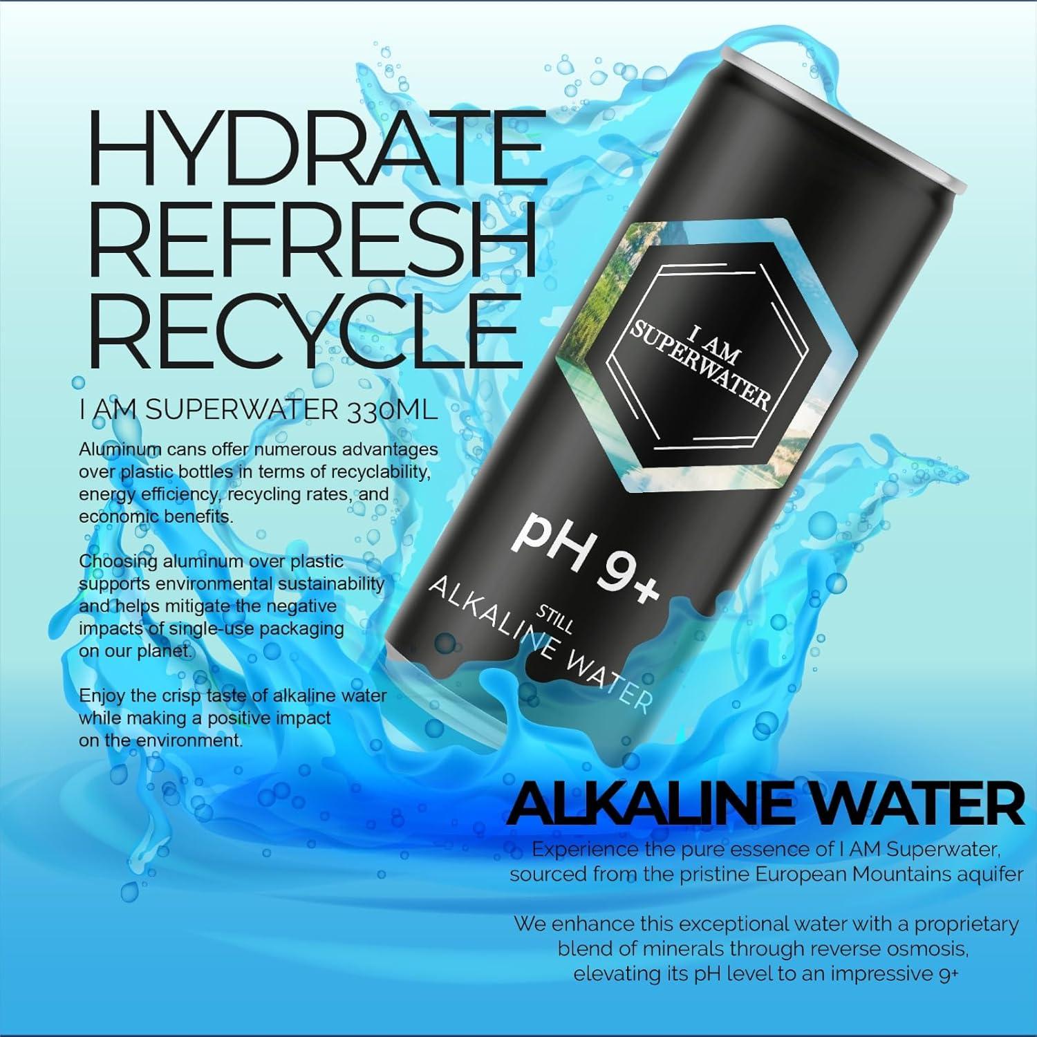 imageEau alcaline pH 9 basique 500 ml 36 bouteilles I am Superwater 3 x 12pack330 ml Aluminium can Pack of 24