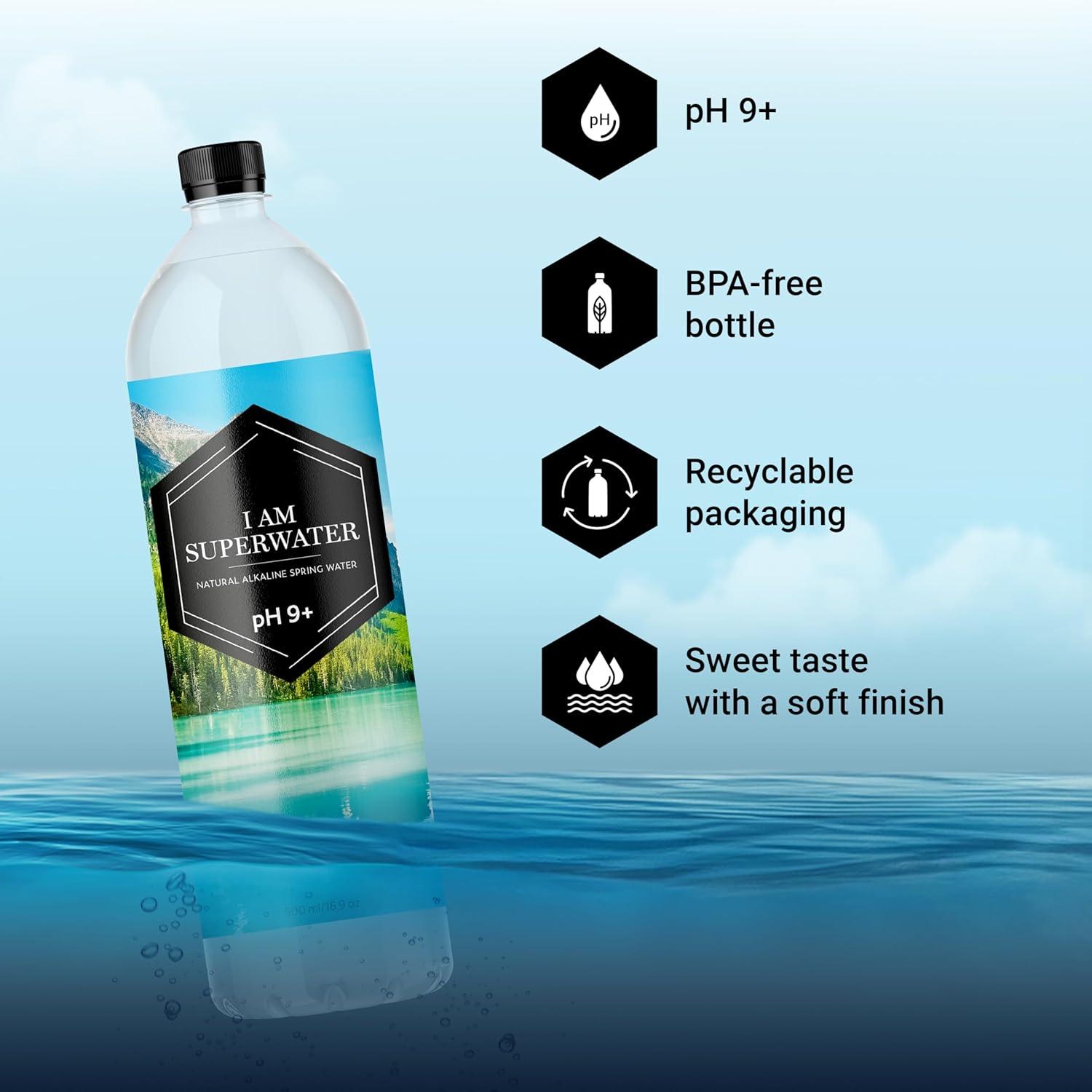 imageEau alcaline pH 9 basique 500 ml 36 bouteilles I am Superwater 3 x 12pack500 ml rPET 36 bouteilles 3 trays
