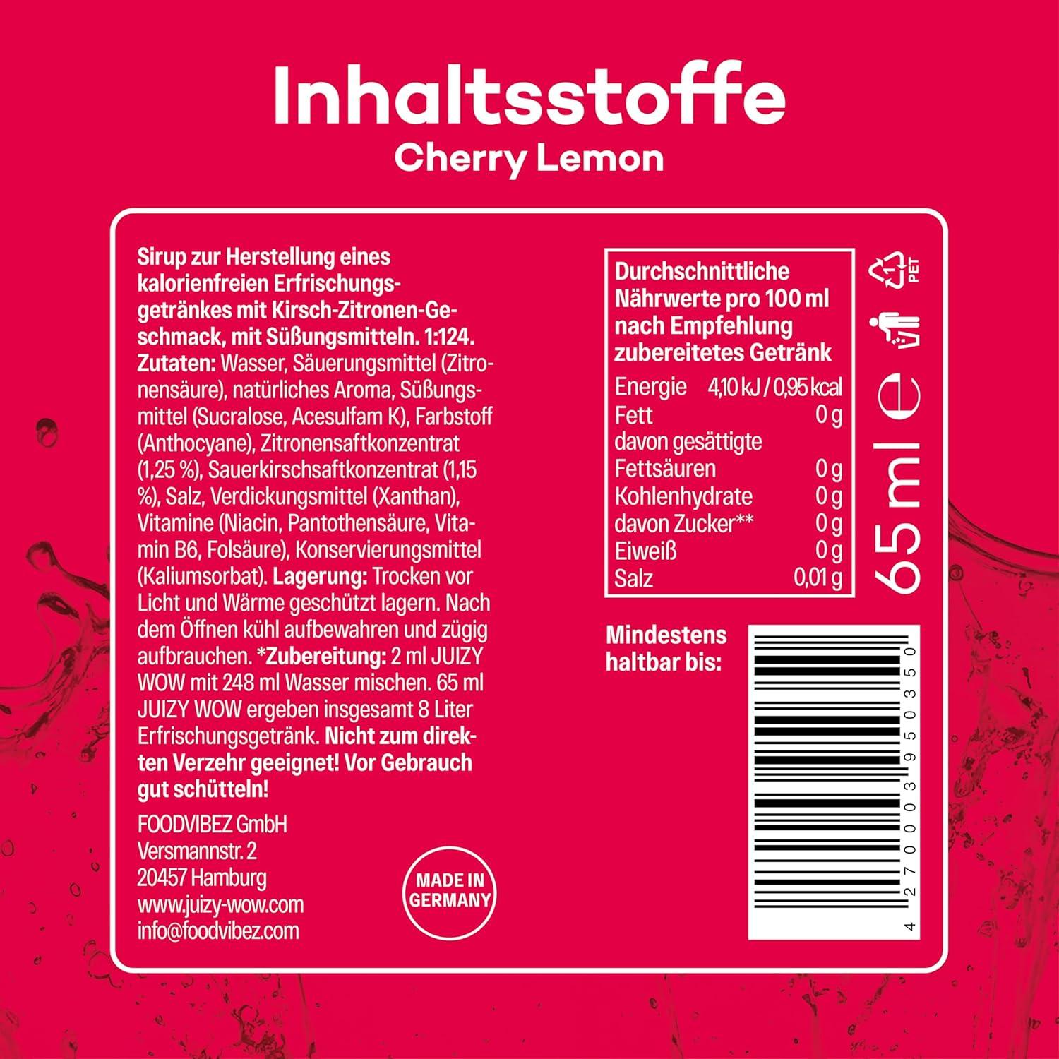 imageJUIZY WOW Sirop sans sucre 3 x 65ml Pink Grapefruit Jusqu 36L Sirop naturel pour boissons Zero Calories Vegan Bundle de 3 Boisson concentre prte lemploi More Juice Less CaloriesCherry Lemon
