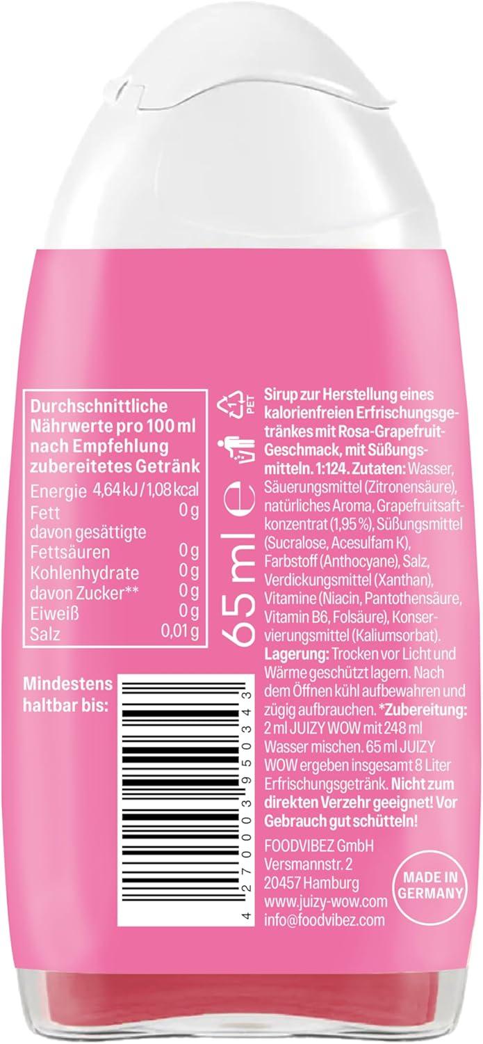 imageJUIZY WOW Sirop sans sucre 3 x 65ml Pink Grapefruit Jusqu 36L Sirop naturel pour boissons Zero Calories Vegan Bundle de 3 Boisson concentre prte lemploi More Juice Less CaloriesPink Grapefruit