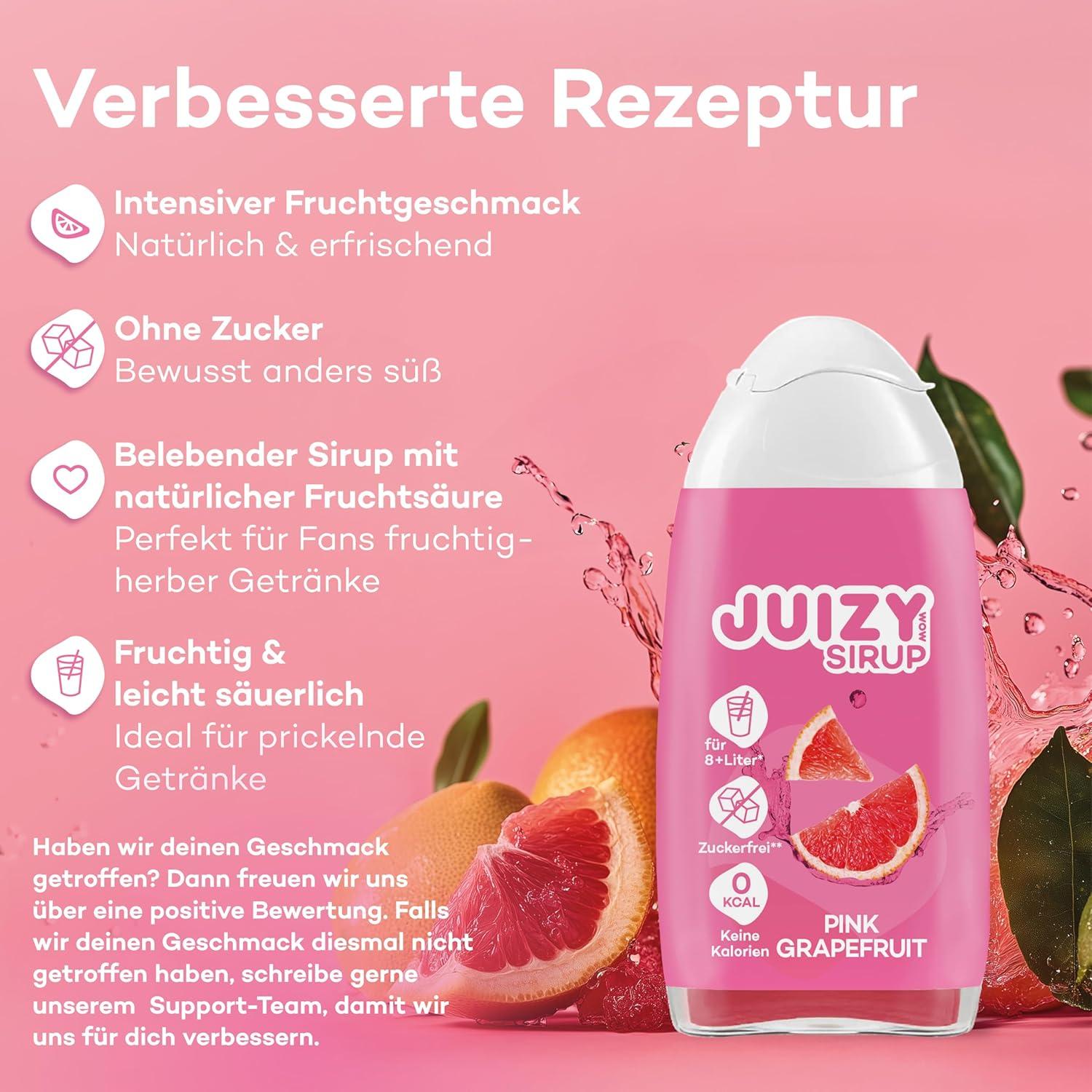 imageJUIZY WOW Sirop sans sucre 3 x 65ml Pink Grapefruit Jusqu 36L Sirop naturel pour boissons Zero Calories Vegan Bundle de 3 Boisson concentre prte lemploi More Juice Less CaloriesPink Grapefruit