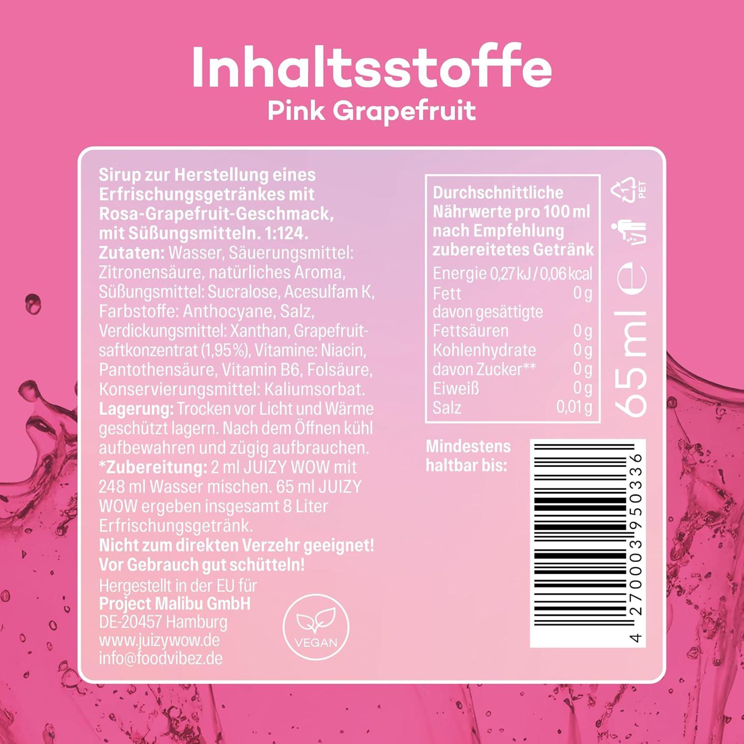 imageJUIZY WOW Sirop sans sucre 3 x 65ml Pink Grapefruit Jusqu 36L Sirop naturel pour boissons Zero Calories Vegan Bundle de 3 Boisson concentre prte lemploi More Juice Less CaloriesPink Grapefruit