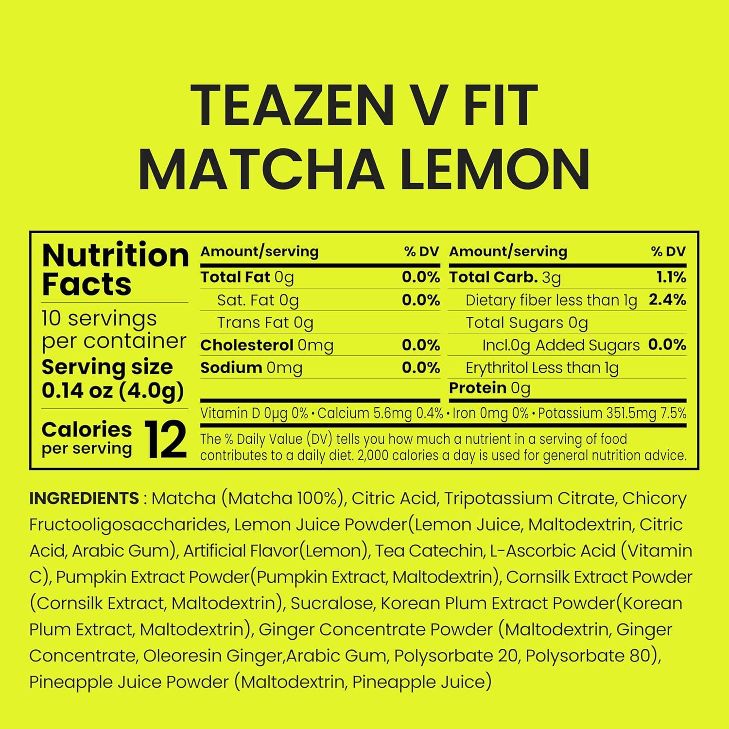 imageTEAZEN V Fit Matcha Citron Boisson instantane au th vert 10 sachets Sans sucre vgtalien faible en calories Mlange japonais de matcha et de citron pour lnergie et le mtabolisme