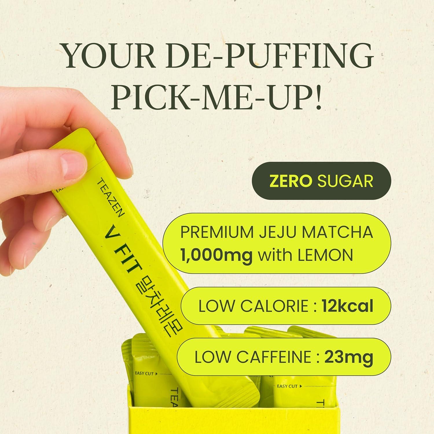 imageTEAZEN V Fit Matcha Citron Boisson instantane au th vert 10 sachets Sans sucre vgtalien faible en calories Mlange japonais de matcha et de citron pour lnergie et le mtabolisme