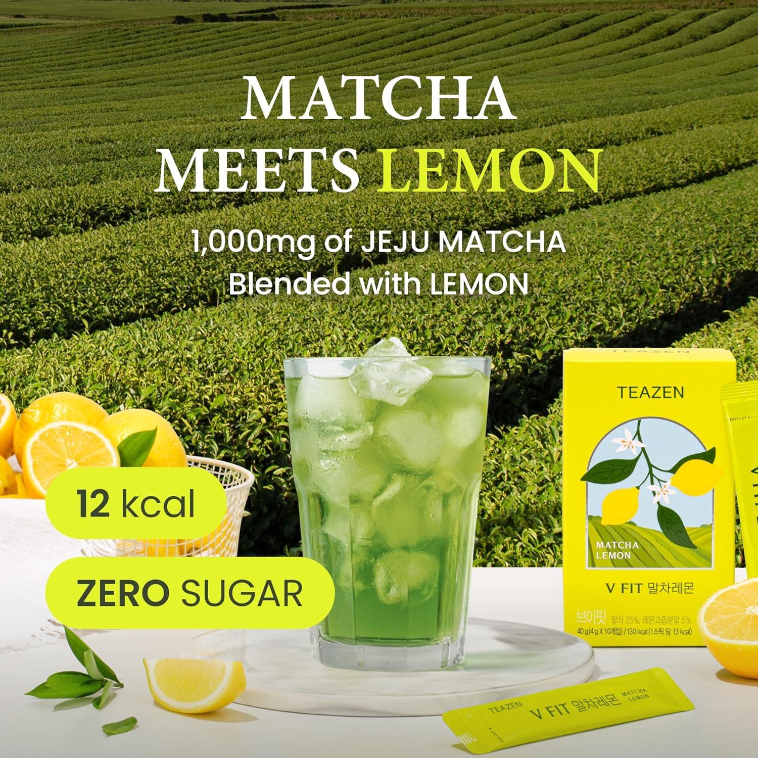 imageTEAZEN V Fit Matcha Citron Boisson instantane au th vert 10 sachets Sans sucre vgtalien faible en calories Mlange japonais de matcha et de citron pour lnergie et le mtabolisme