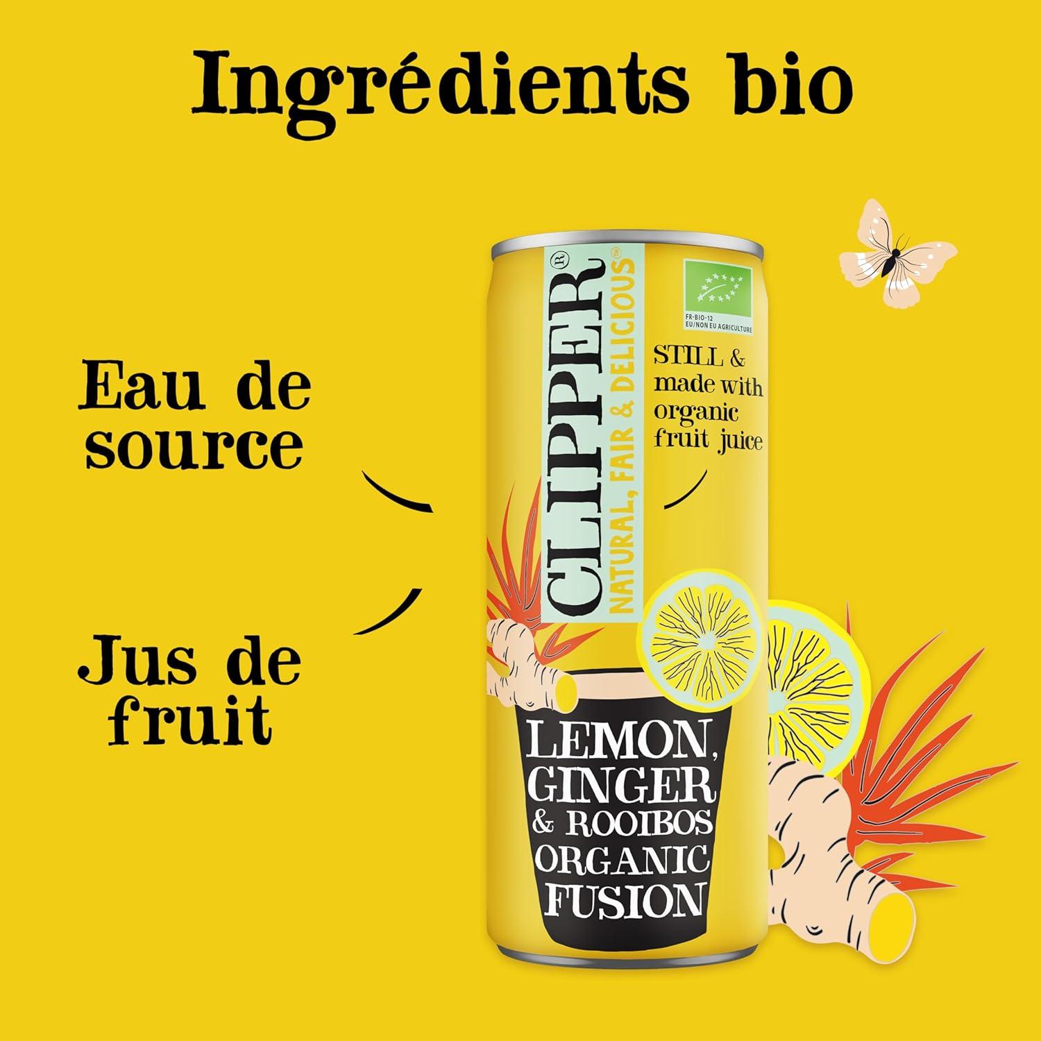imageCLIPPER Boisson Rafraichissante Bio Fusion Citron Gingembre Rooibos Sans sucre ajouts 25cl x 12Gingembre