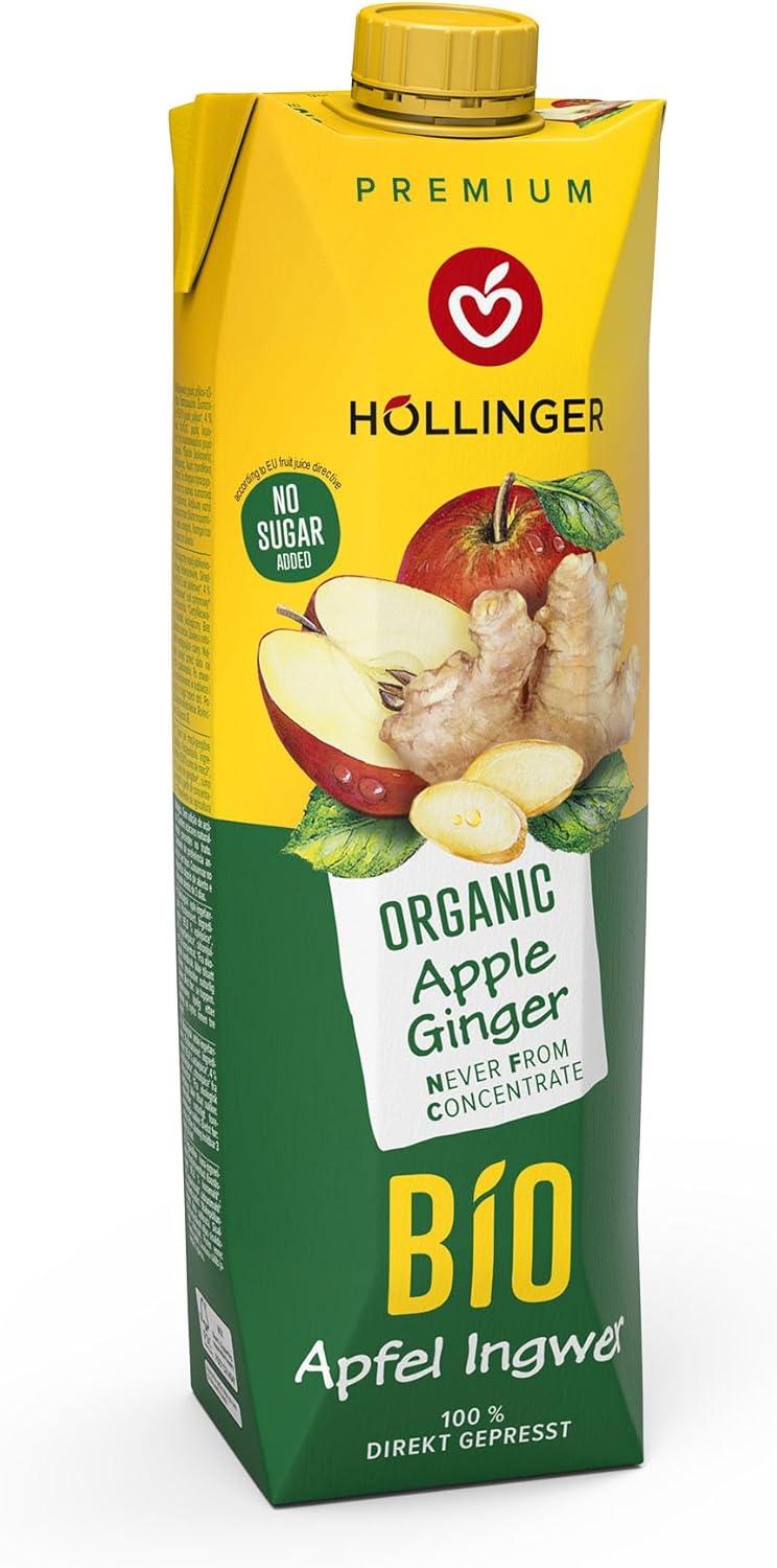 imageHllinger Premium Jus de PommeGingembre Bio Tetra Pack 1000ml Sans Sucre Ajout Press Direct Boisson Vgtalienne