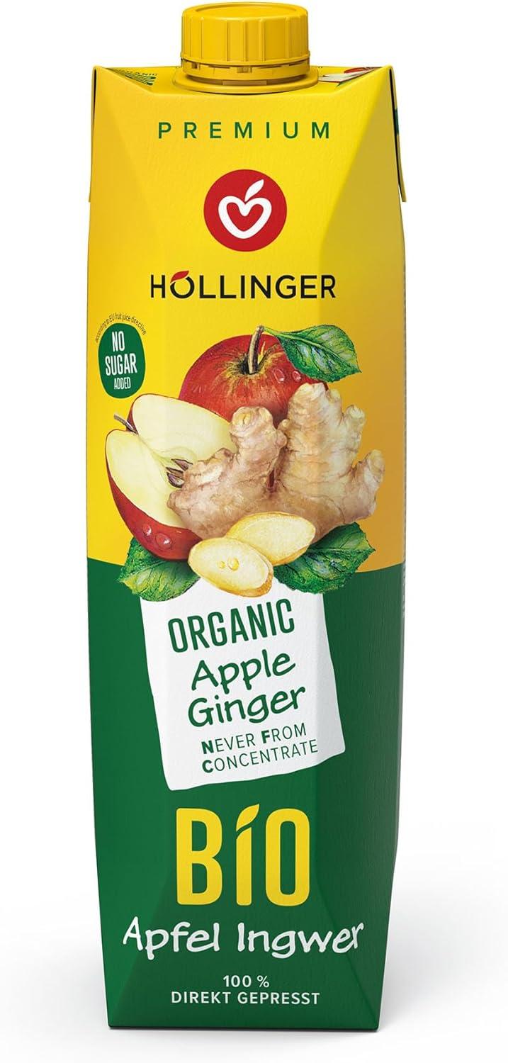imageHllinger Premium Jus de PommeGingembre Bio Tetra Pack 1000ml Sans Sucre Ajout Press Direct Boisson Vgtalienne