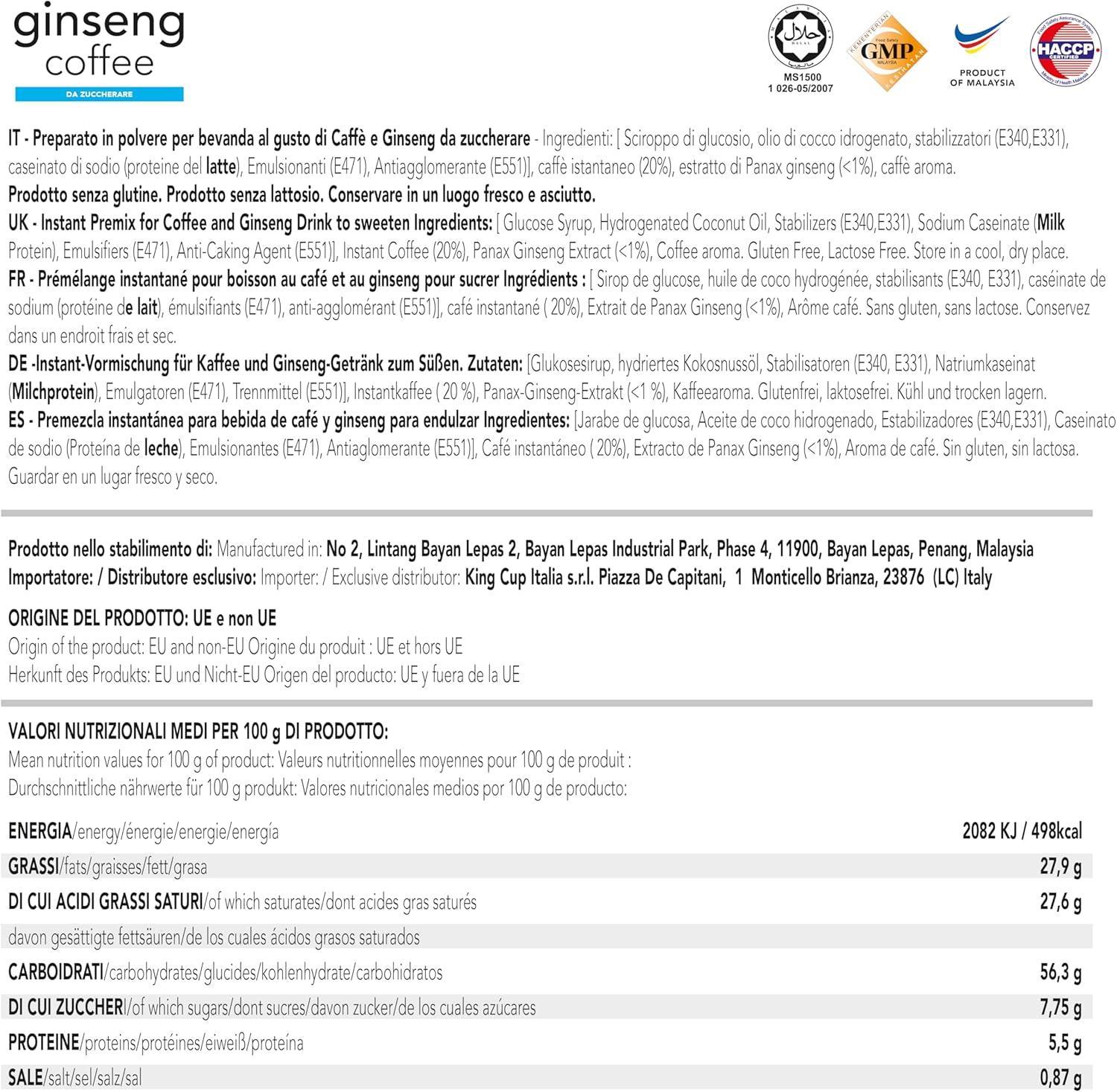 imageKing Cup 1 Paquet de 10 Sachets Solubles de Boisson Gingembre et Citron Sans Sucre 10 Stick de 6 gr Got Gingembre et Citron Ajouter 60 Ml dEau Chaude Sans Gluten Sans LactoseGINSENG SANS SUCRE