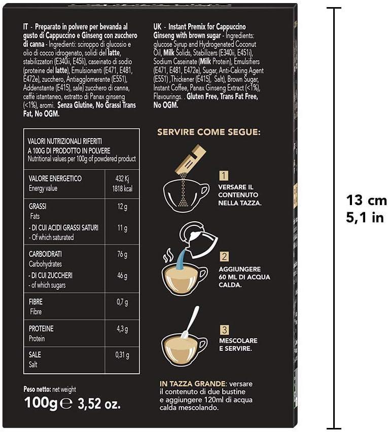 imageKing Cup 1 Paquet de 10 Sachets Solubles de Boisson Gingembre et Citron Sans Sucre 10 Stick de 6 gr Got Gingembre et Citron Ajouter 60 Ml dEau Chaude Sans Gluten Sans LactoseCAPPUCCINO AU GINSENG