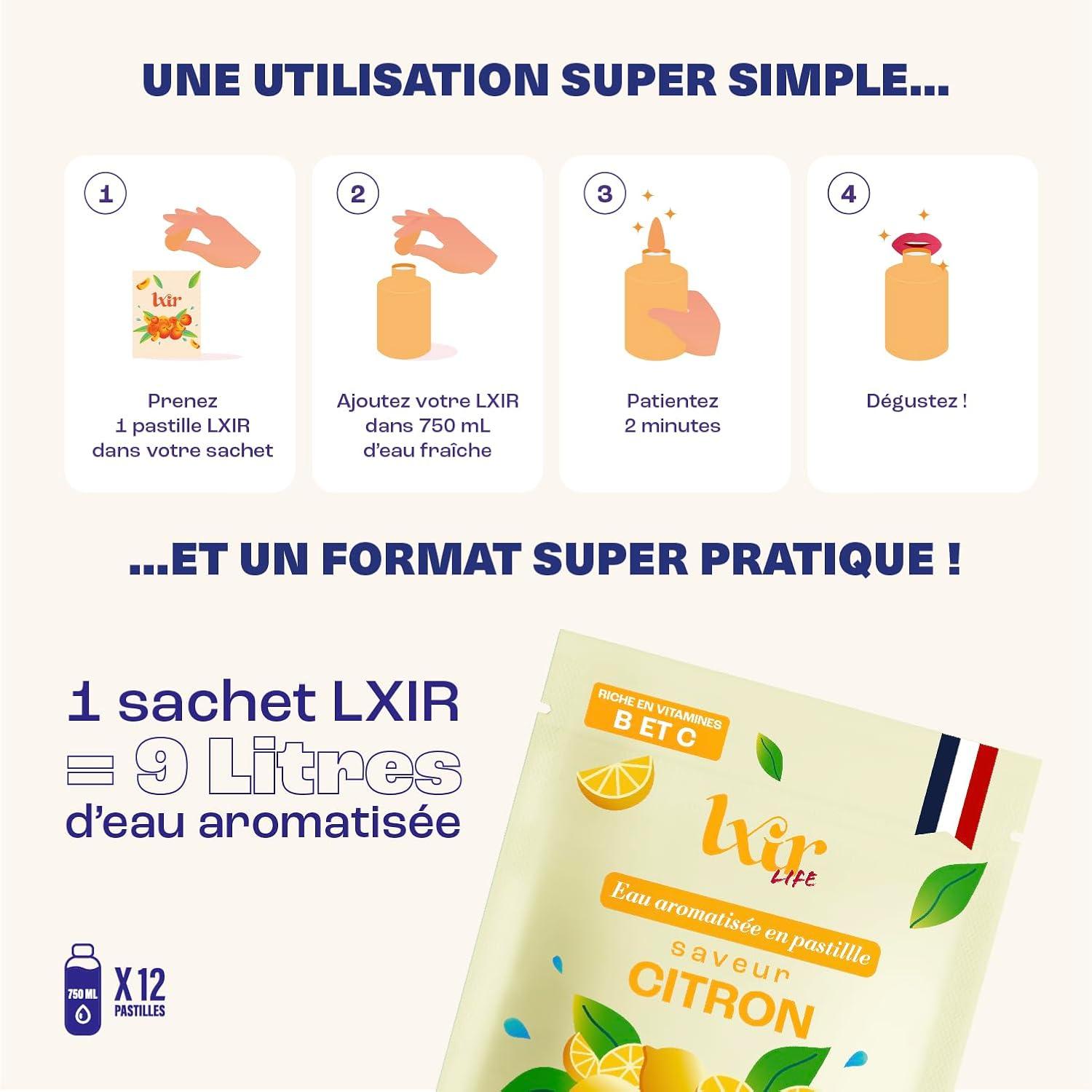 imageLXIR DRINK Infusions Chaudes en pastilles Sans Sucre Boisson multivitamines Riche en vitamines B et en ZINC 6 fois moins de Theine Immunit Stress YuzuVerveineGingembre