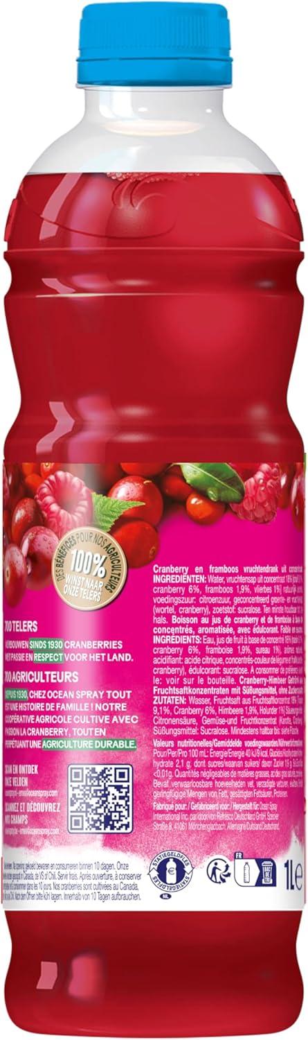 imageOCEAN SPRAY Bouteille de jus de Cranberry et Framboise Faible en sucres 1 Litre Carton de 6 bouteilles