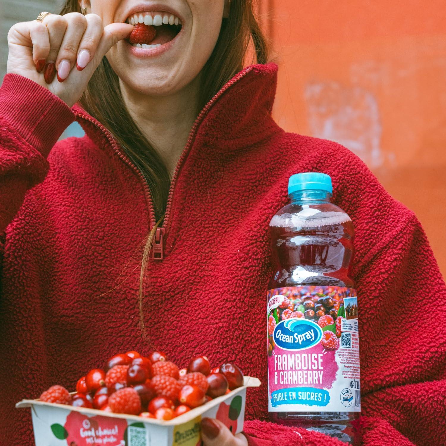 imageOCEAN SPRAY Bouteille de jus de Cranberry et Framboise Faible en sucres 1 Litre Carton de 6 bouteilles