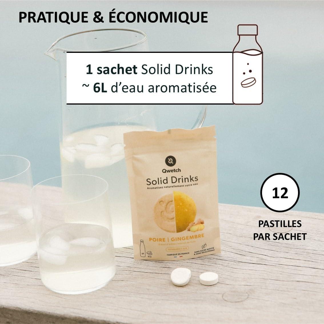 imageQwetch SOLID DRINKS 36 Pastilles dhydratation avec Vitamines C ampamp B Boisson Sans Sucres Saveurs PoireampampGingembre MreampampMyrtille LitchiampampGoyave Vegan Zro Calories Fabriqu en FranceCoffret Vitamin