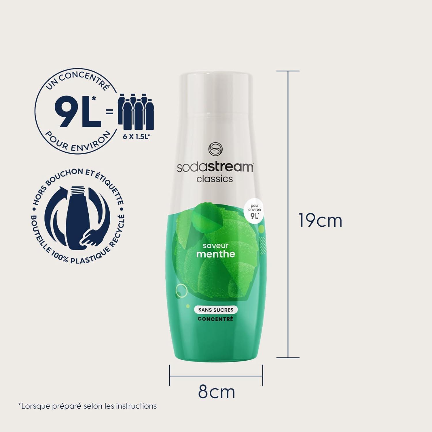 imageSodaStream Concentr Menthe Sans Sucres pour Machine Eau Ptillante et Soda Prparez jusqu 9 Litres de Sirop de Menthe en Quelques Secondes 440ml