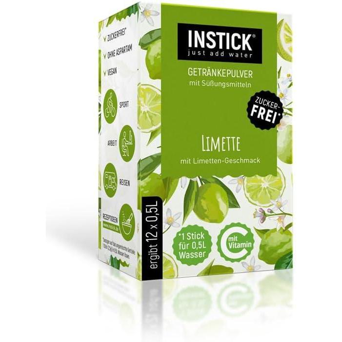 imageINSTICK Boisson instantane sans sucre pche 12 x 051 L Poudre pour boissons vgtaliennes faibles en calories et vitamine C poudre instantaneLime