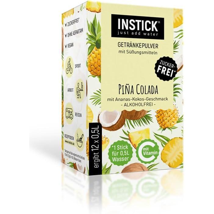 imageINSTICK Boisson instantane sans sucre pche 12 x 051 L Poudre pour boissons vgtaliennes faibles en calories et vitamine C poudre instantanePina Colada