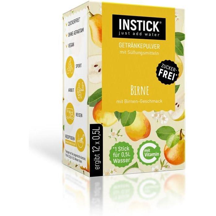 imageINSTICK Boisson instantane sans sucre pche 12 x 051 L Poudre pour boissons vgtaliennes faibles en calories et vitamine C poudre instantanePoire