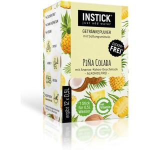 INSTICK Boisson instantanée sans sucre (pêche) 12 x 0,5-1 L Poudre pour boissons végétaliennes faibles en calories et vitamine C, poudre instantanée(Pina Colada)