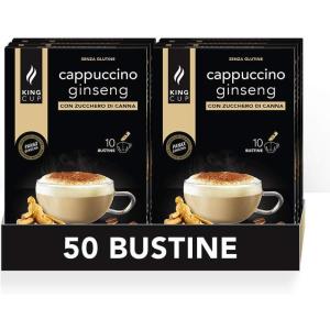King Cup – 1 Paquet de 10 Sachets Solubles de Boisson Gingembre et Citron Sans Sucre, 10 Stick de 6 gr, Goût Gingembre et Citron à Ajouter à 60 Ml d’Eau Chaude, Sans Gluten, Sans Lactose(CAPPUCCINO AU GINSENG)