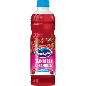 OCEAN SPRAY Bouteille de jus de Cranberry et Framboise Faible en sucres 1 Litre -Carton de 6 bouteilles