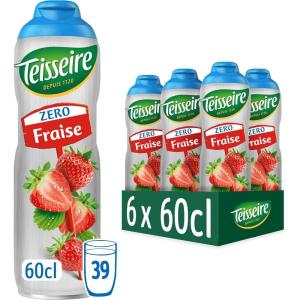Teisseire Zéro Sucre, Sirop Fraise pour Boisson Rafraîchissante, Cocktails, Bidon 6x60cl