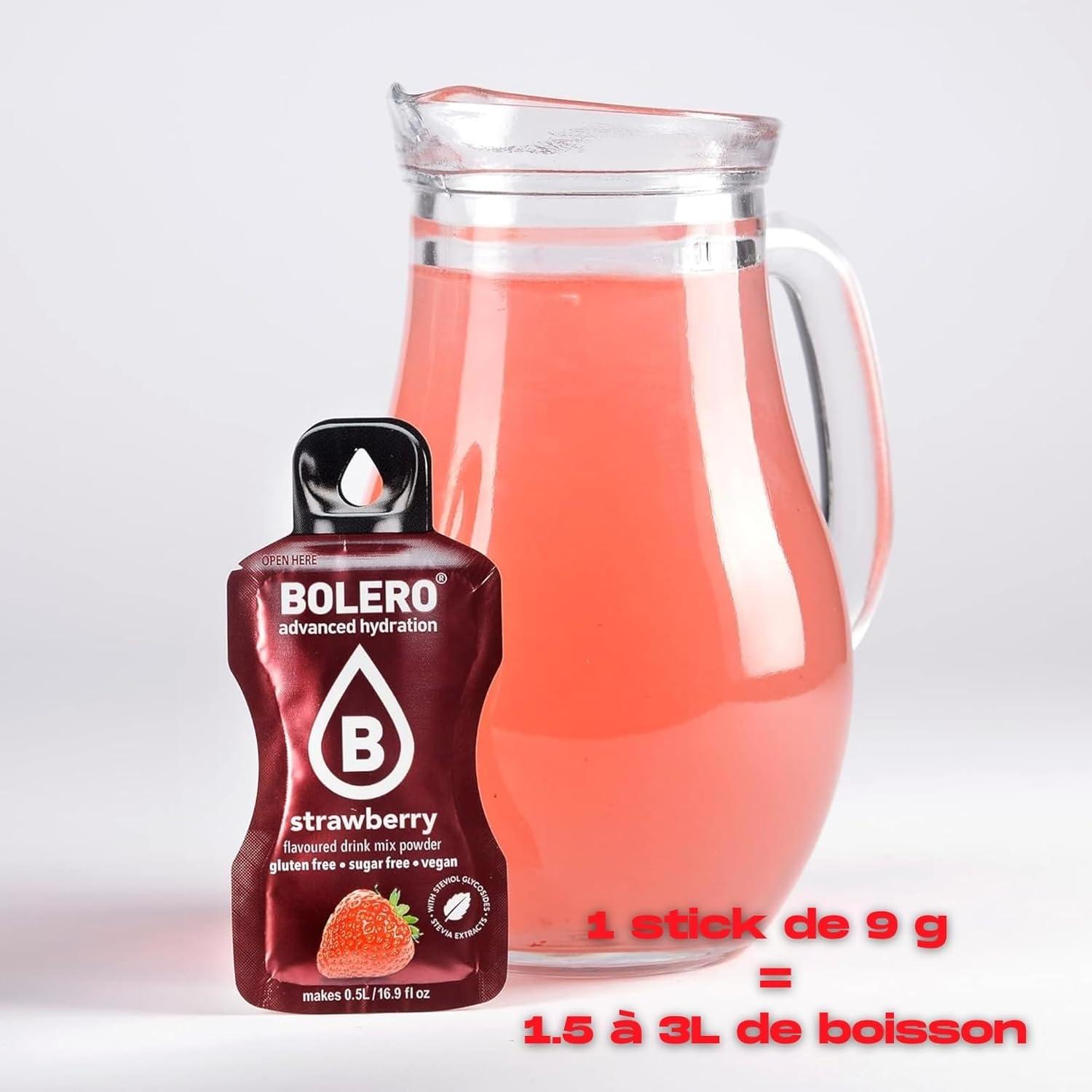 imageBOLERO Menthe 10 sticks 9g de Poudre pour Boisson sans sucre la Stevia Sans Conservateur ni colorants artificiels Faible en calories il convient pour toute la FamilleFraise
