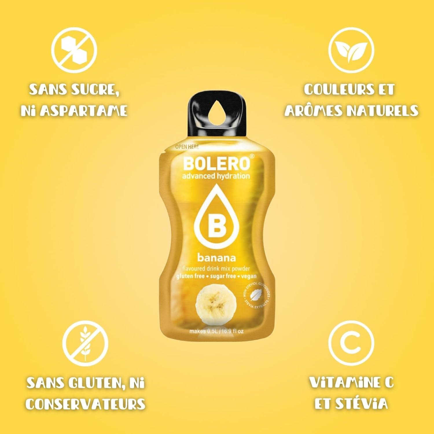 imageBOLERO Menthe 10 sticks 9g de Poudre pour Boisson sans sucre la Stevia Sans Conservateur ni colorants artificiels Faible en calories il convient pour toute la FamilleBanane
