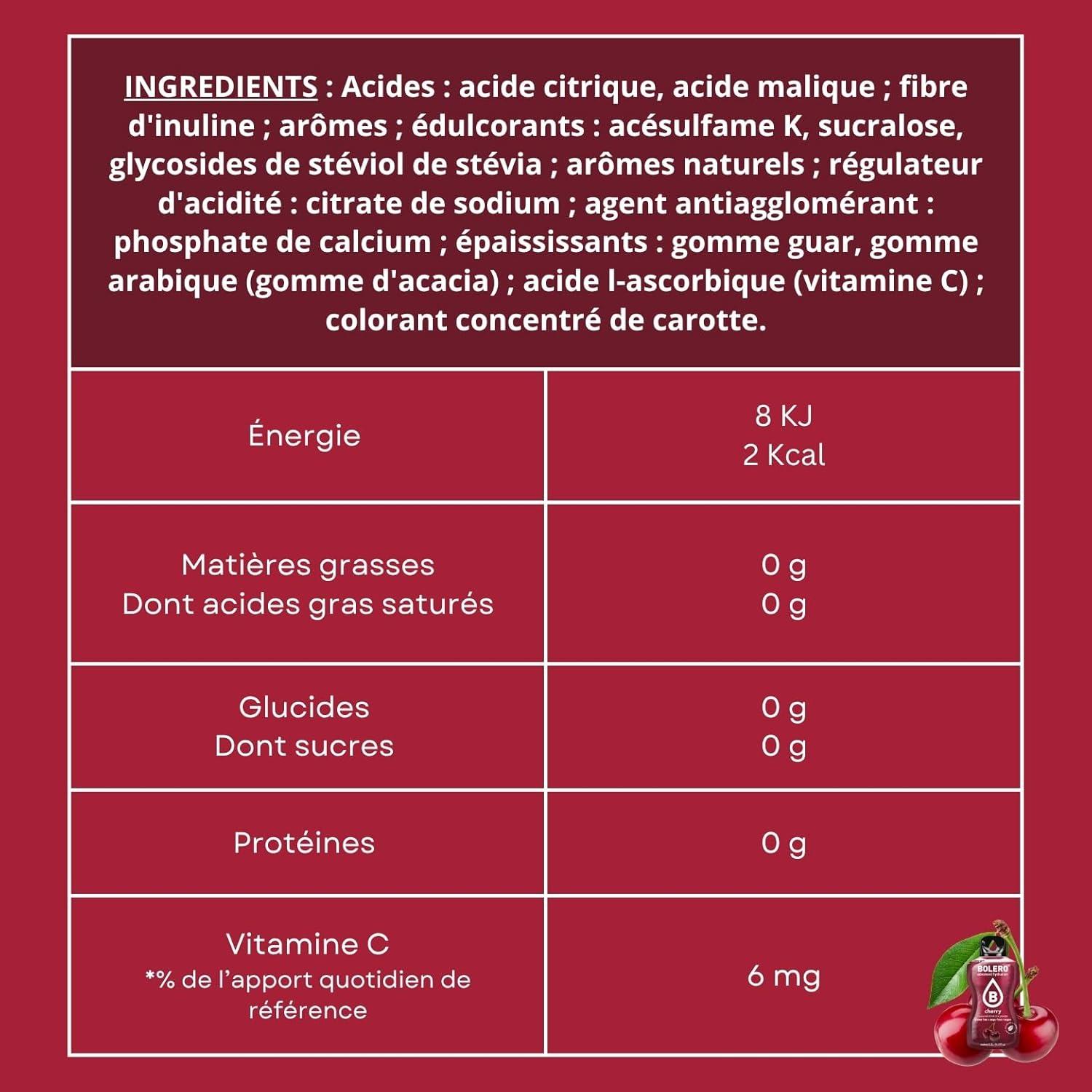 imageBOLERO Menthe 10 sticks 9g de Poudre pour Boisson sans sucre la Stevia Sans Conservateur ni colorants artificiels Faible en calories il convient pour toute la FamilleCerise