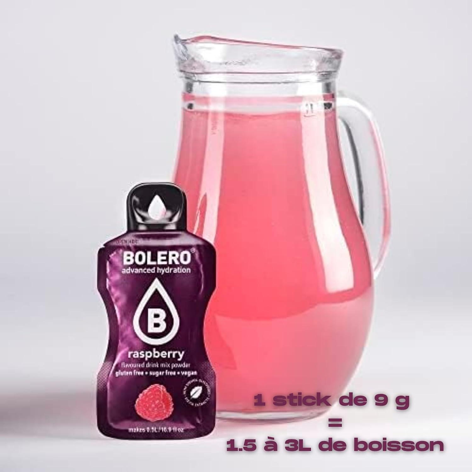 imageBOLERO Menthe 10 sticks 9g de Poudre pour Boisson sans sucre la Stevia Sans Conservateur ni colorants artificiels Faible en calories il convient pour toute la FamilleFramboise