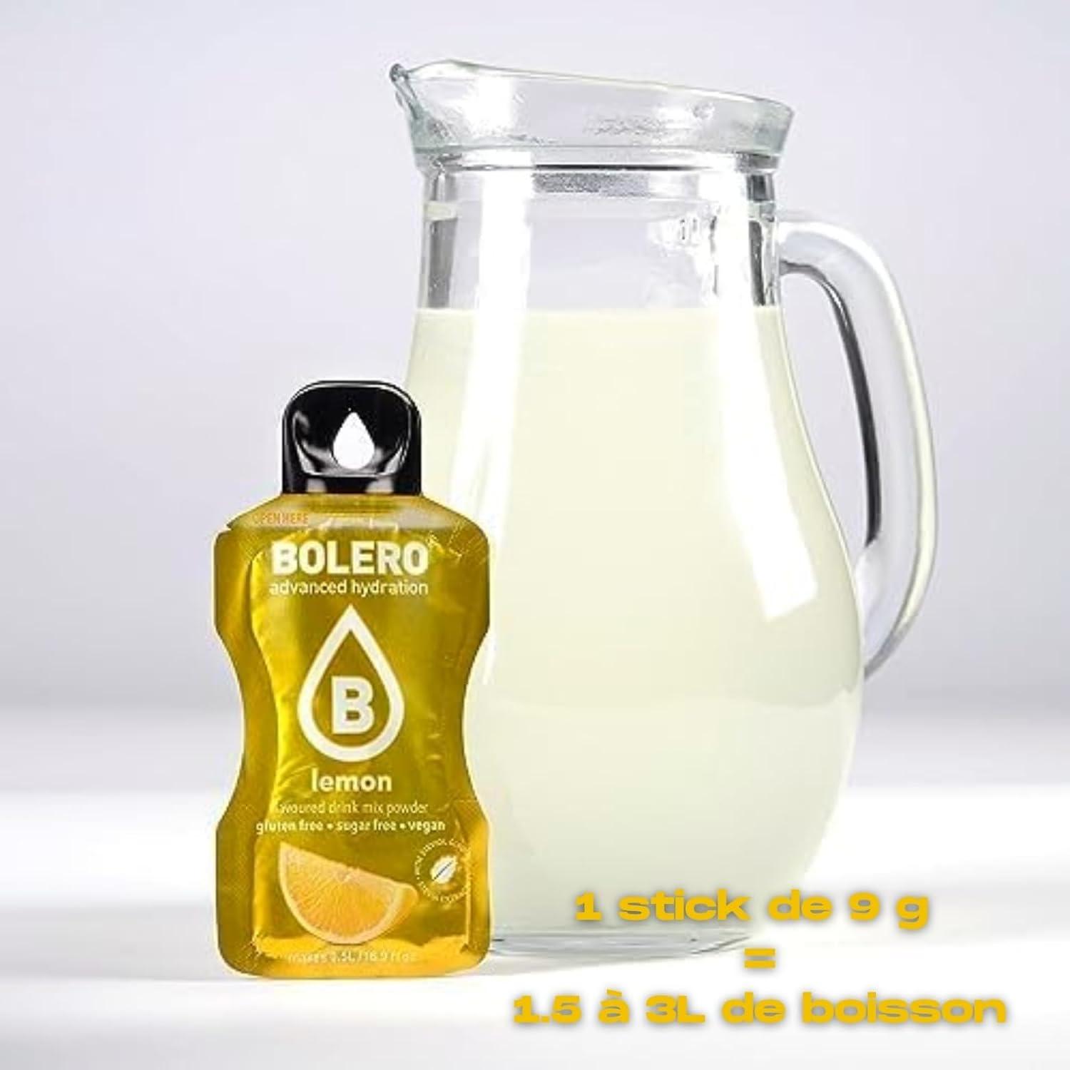 imageBOLERO Menthe 10 sticks 9g de Poudre pour Boisson sans sucre la Stevia Sans Conservateur ni colorants artificiels Faible en calories il convient pour toute la FamilleCitron