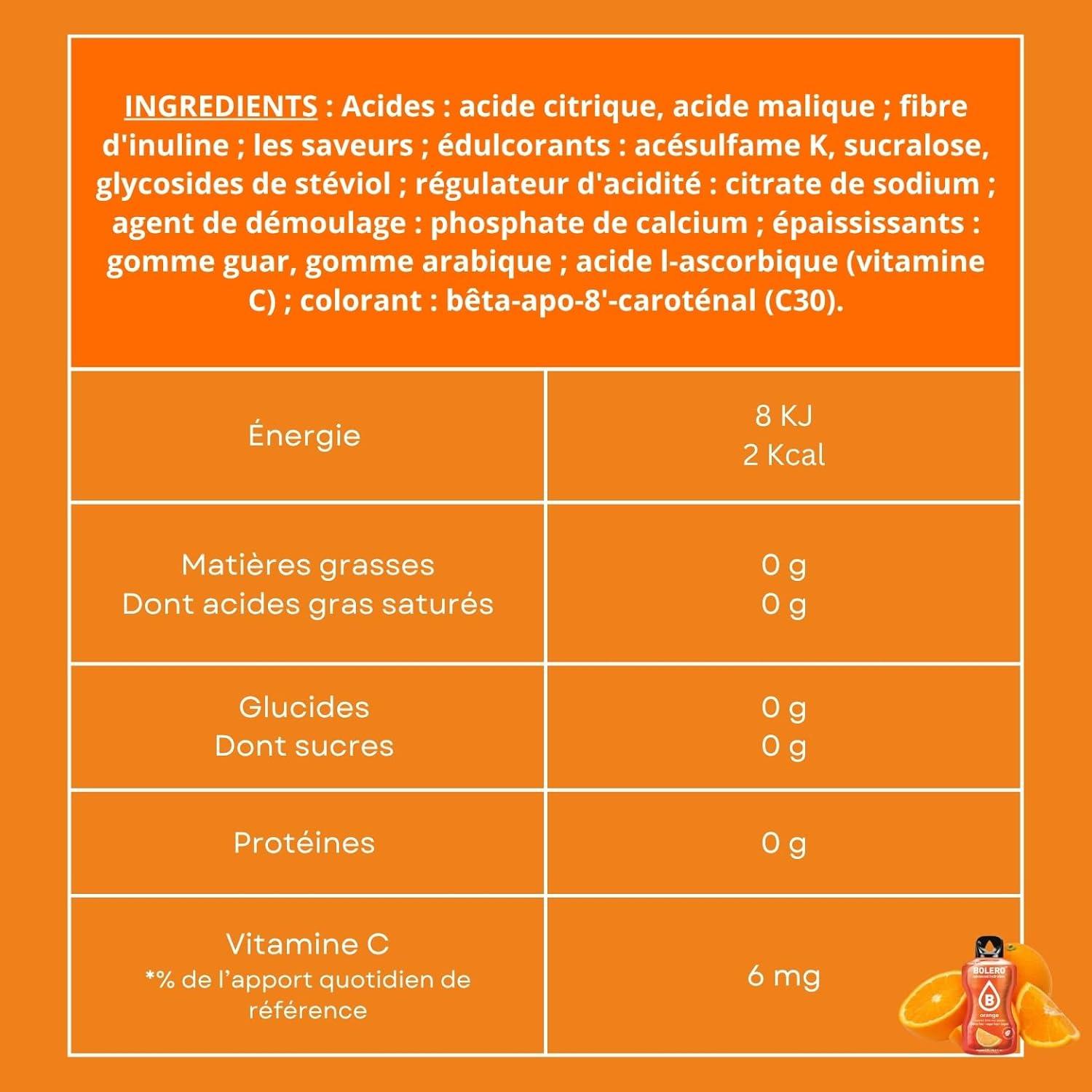 imageBOLERO Menthe 10 sticks 9g de Poudre pour Boisson sans sucre la Stevia Sans Conservateur ni colorants artificiels Faible en calories il convient pour toute la FamilleOrange