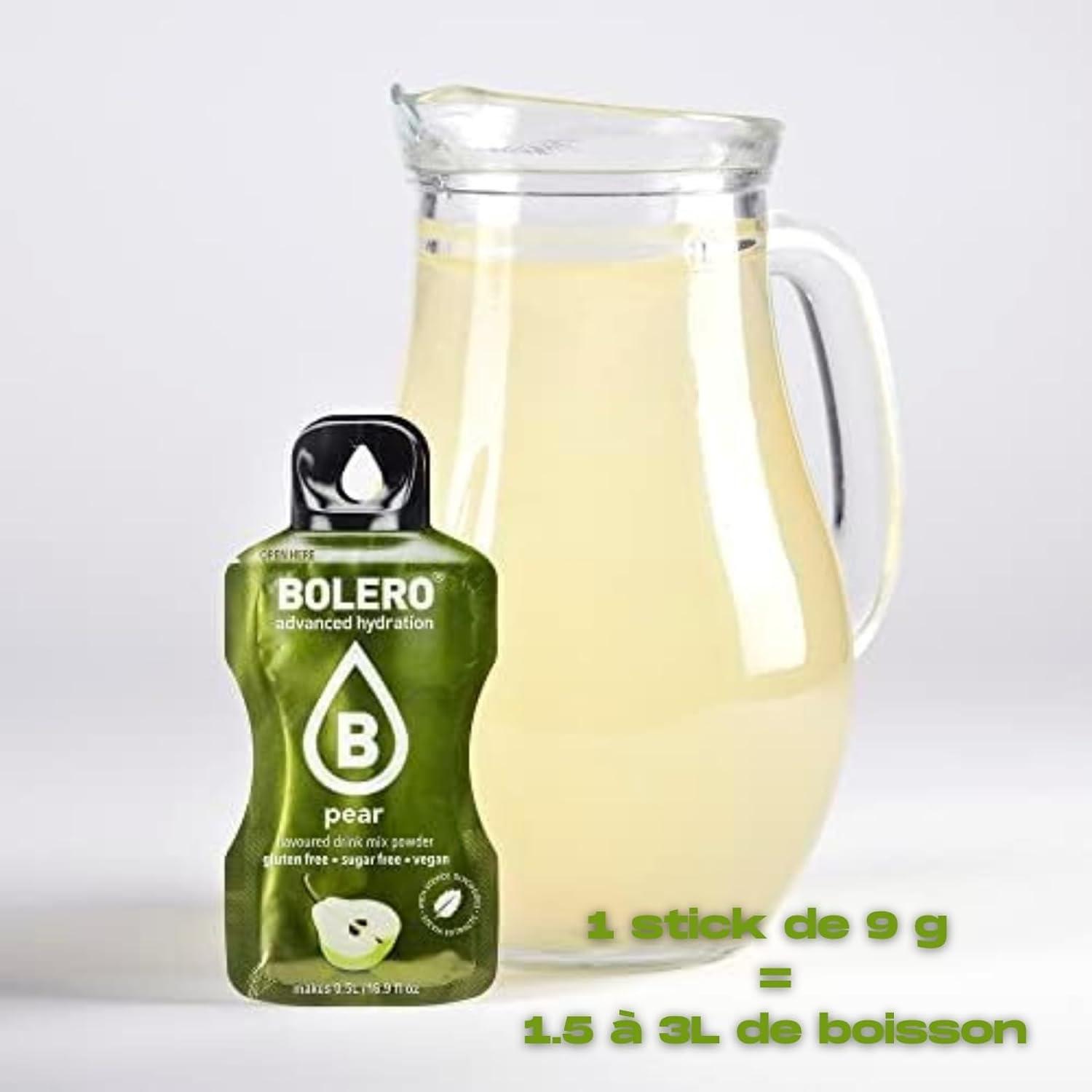 imageBOLERO Menthe 10 sticks 9g de Poudre pour Boisson sans sucre la Stevia Sans Conservateur ni colorants artificiels Faible en calories il convient pour toute la FamillePoire