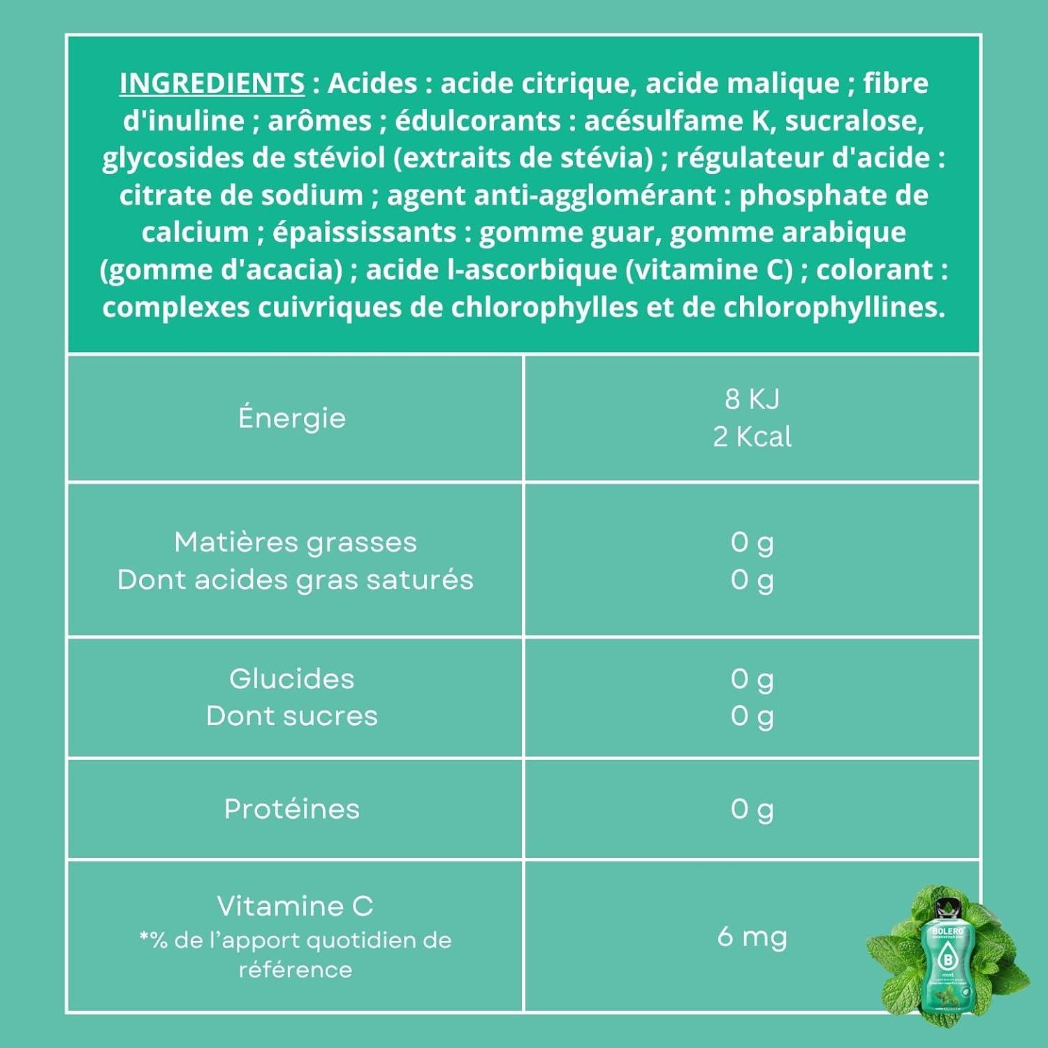 imageBOLERO Menthe 10 sticks 9g de Poudre pour Boisson sans sucre la Stevia Sans Conservateur ni colorants artificiels Faible en calories il convient pour toute la FamilleMenthe