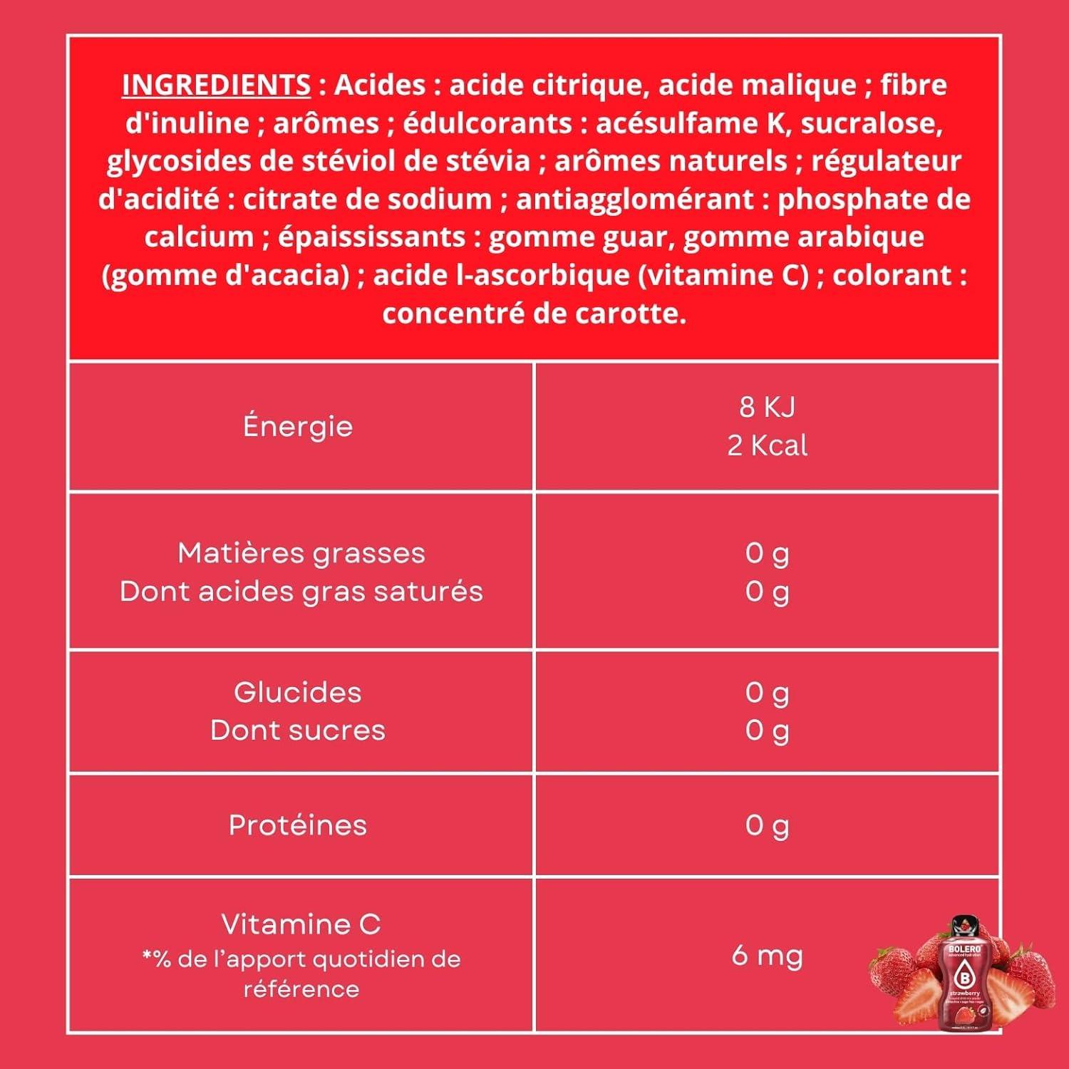 imageBOLERO Menthe 10 sticks 9g de Poudre pour Boisson sans sucre la Stevia Sans Conservateur ni colorants artificiels Faible en calories il convient pour toute la FamilleFraise