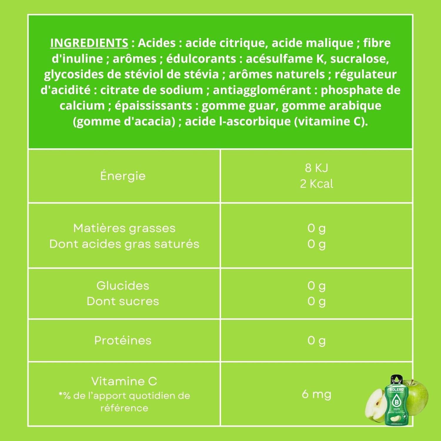 imageBOLERO Menthe 10 sticks 9g de Poudre pour Boisson sans sucre la Stevia Sans Conservateur ni colorants artificiels Faible en calories il convient pour toute la FamillePomme