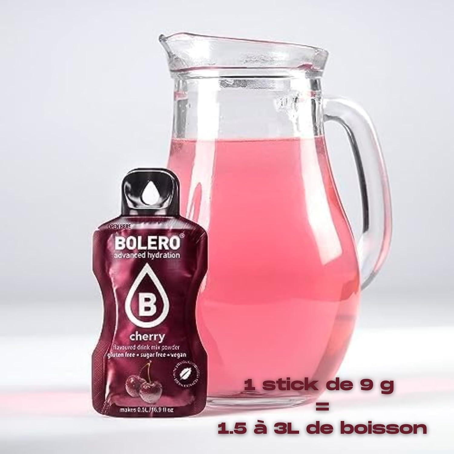 imageBOLERO Menthe 10 sticks 9g de Poudre pour Boisson sans sucre la Stevia Sans Conservateur ni colorants artificiels Faible en calories il convient pour toute la FamilleCerise