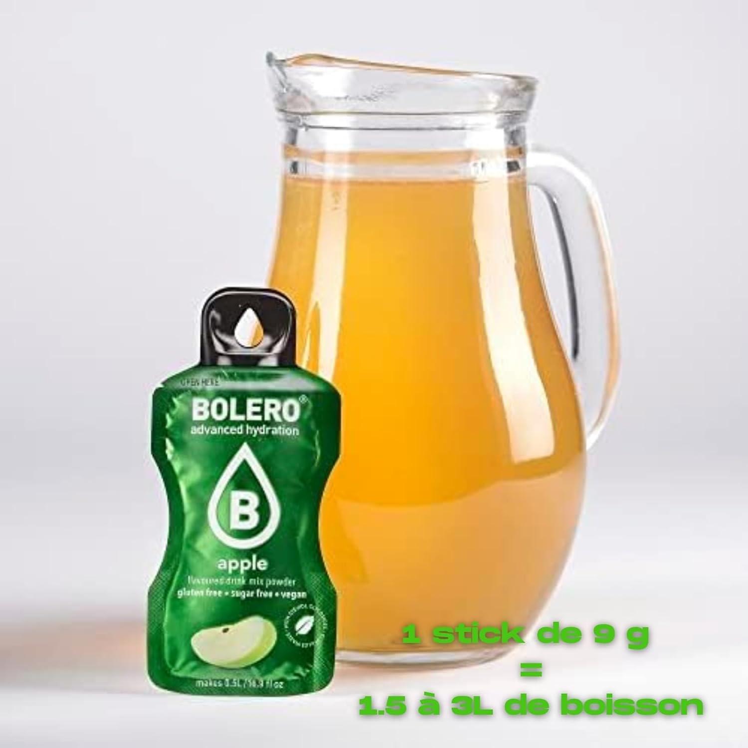 imageBOLERO Menthe 10 sticks 9g de Poudre pour Boisson sans sucre la Stevia Sans Conservateur ni colorants artificiels Faible en calories il convient pour toute la FamillePomme