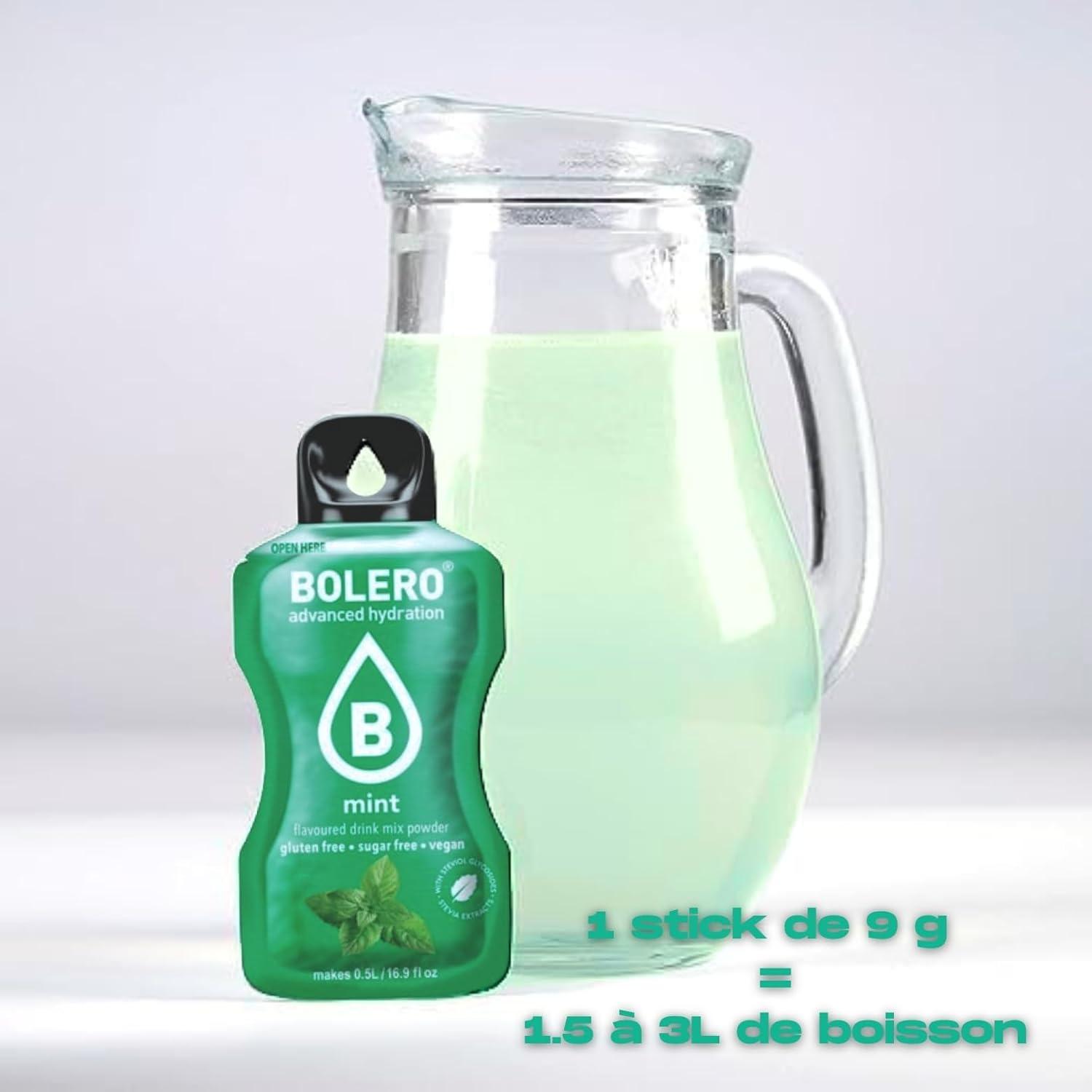 imageBOLERO Menthe 10 sticks 9g de Poudre pour Boisson sans sucre la Stevia Sans Conservateur ni colorants artificiels Faible en calories il convient pour toute la FamilleMenthe