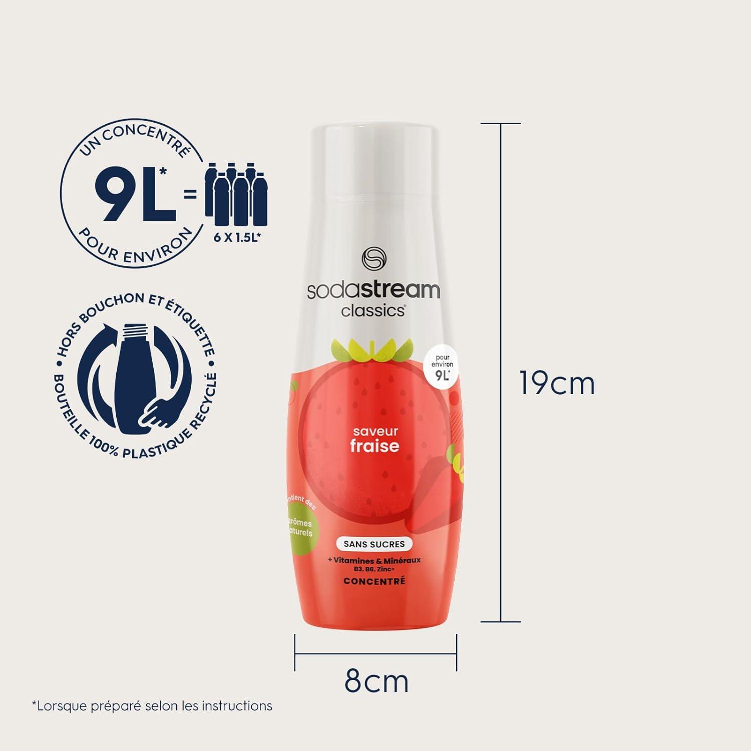imageSodaStream Concentr Fraise Sans Sucres pour Machine Eau Ptillante et Soda Prparez jusqu 9 Litres de Sirop de Fraise en Quelques Secondes 440ml