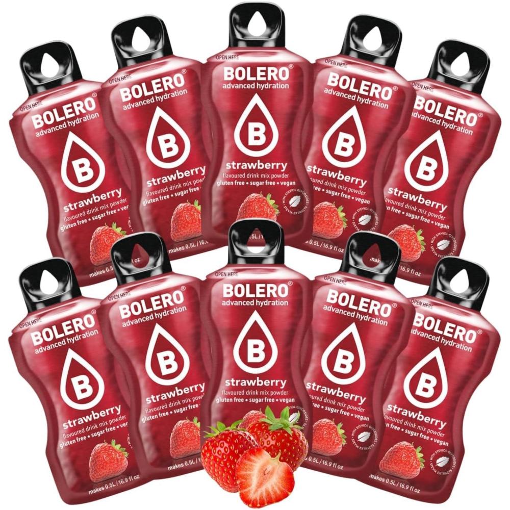 imageBOLERO Menthe 10 sticks 9g de Poudre pour Boisson sans sucre la Stevia Sans Conservateur ni colorants artificiels Faible en calories il convient pour toute la FamilleFraise
