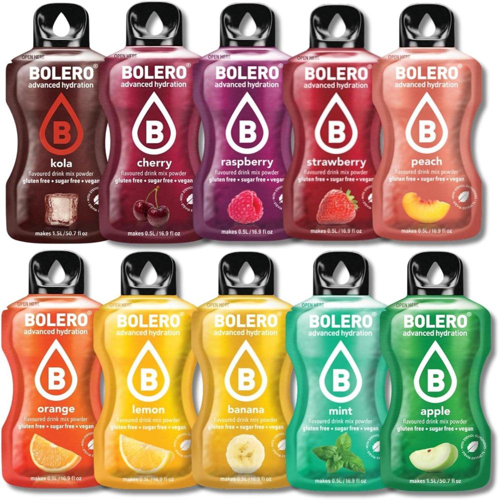 imageBOLERO Menthe 10 sticks 9g de Poudre pour Boisson sans sucre la Stevia Sans Conservateur ni colorants artificiels Faible en calories il convient pour toute la FamilleAssortiment