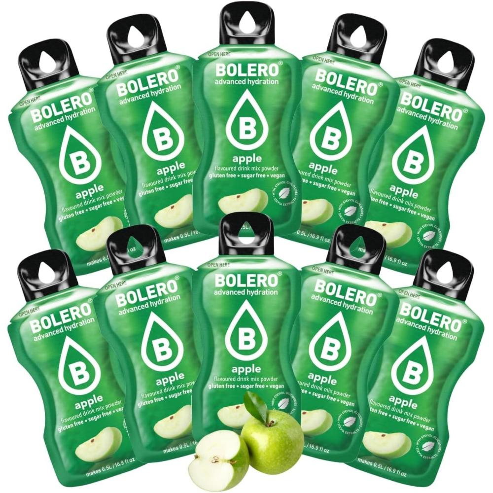 imageBOLERO Menthe 10 sticks 9g de Poudre pour Boisson sans sucre la Stevia Sans Conservateur ni colorants artificiels Faible en calories il convient pour toute la FamillePomme