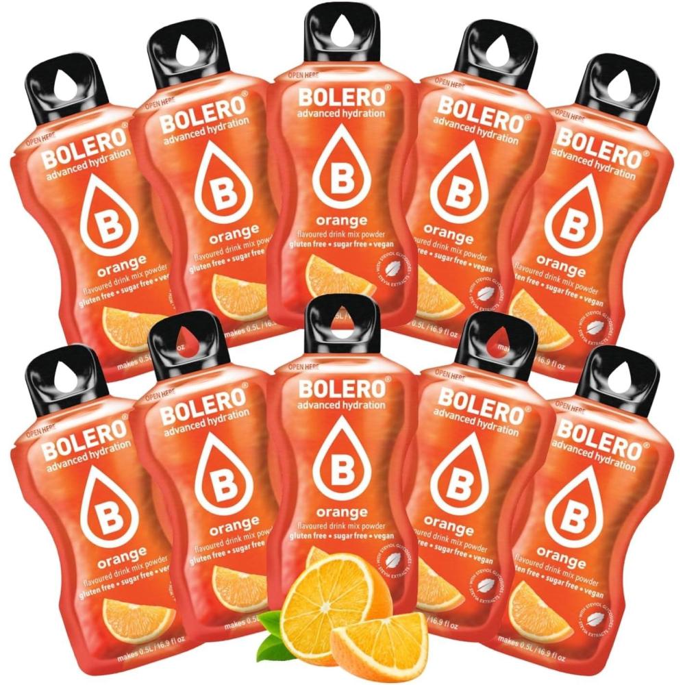 imageBOLERO Menthe 10 sticks 9g de Poudre pour Boisson sans sucre la Stevia Sans Conservateur ni colorants artificiels Faible en calories il convient pour toute la FamilleOrange