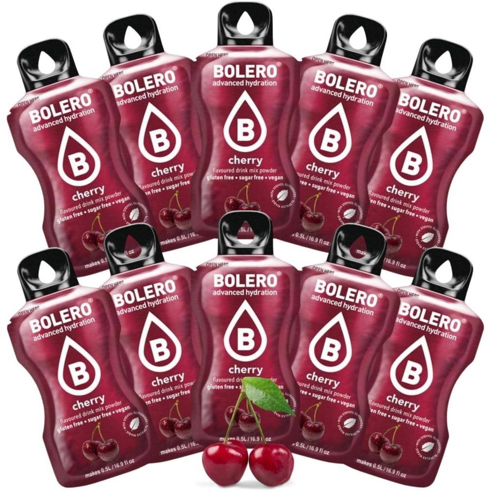 imageBOLERO Menthe 10 sticks 9g de Poudre pour Boisson sans sucre la Stevia Sans Conservateur ni colorants artificiels Faible en calories il convient pour toute la FamilleCerise