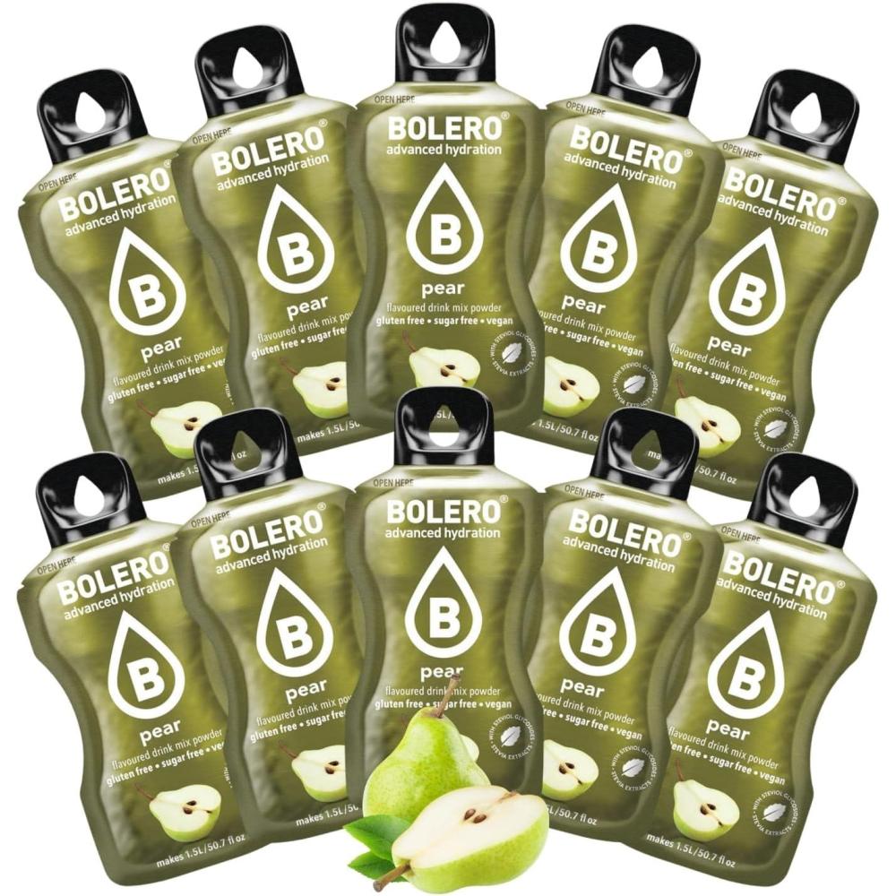 imageBOLERO Menthe 10 sticks 9g de Poudre pour Boisson sans sucre la Stevia Sans Conservateur ni colorants artificiels Faible en calories il convient pour toute la FamillePoire