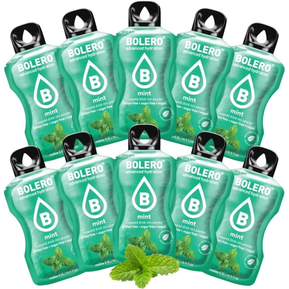 imageBOLERO Menthe 10 sticks 9g de Poudre pour Boisson sans sucre la Stevia Sans Conservateur ni colorants artificiels Faible en calories il convient pour toute la FamilleMenthe
