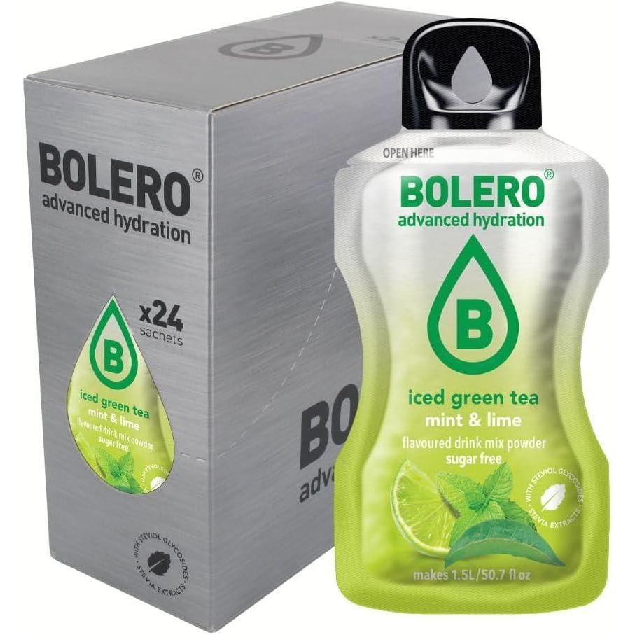 imageBolero TH VERT GLAC MENTHE ampamp CITRON VERT 24x8g  Poudre pour boisson sans sucre dulcore  la stvia  vitamine C  convient aux enfants aux sportifs et aux diabtiques