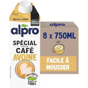Alpro Spécial pour Café Avoine, Boisson Végétale Avoine Barista, Facile à Mousser, Naturellement Sans Lactose, Sans Sucres Ajoutés, Source de Fibres & Vitamines B2 & D2, 8×750 mL(Avoine)
