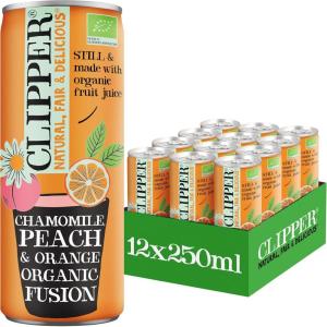 CLIPPER – Boisson Rafraichissante Bio – Fusion Camomille, Pêche, Orange – Sans sucre ajoutés – 25cl – Lot de 12 Canettes(Camomille  Pêche & Orange)